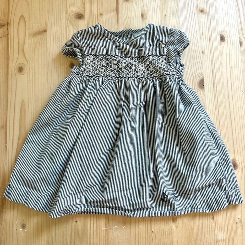 Vintage Gymboree striped smocked cotton nautical beach dress sailboat 6-12m
